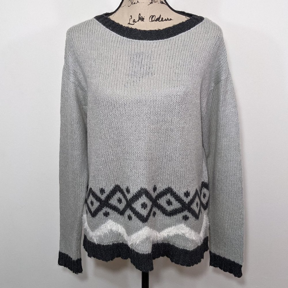 J JILL Wool Mohair Blend Gray Pullover Lightweight Sweater Size M